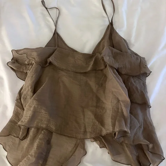 Zara Tan Ruffled Blouse Tank - Picture 5 of 5